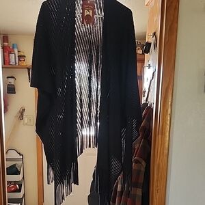 Faded Glory Black Fringe Poncho